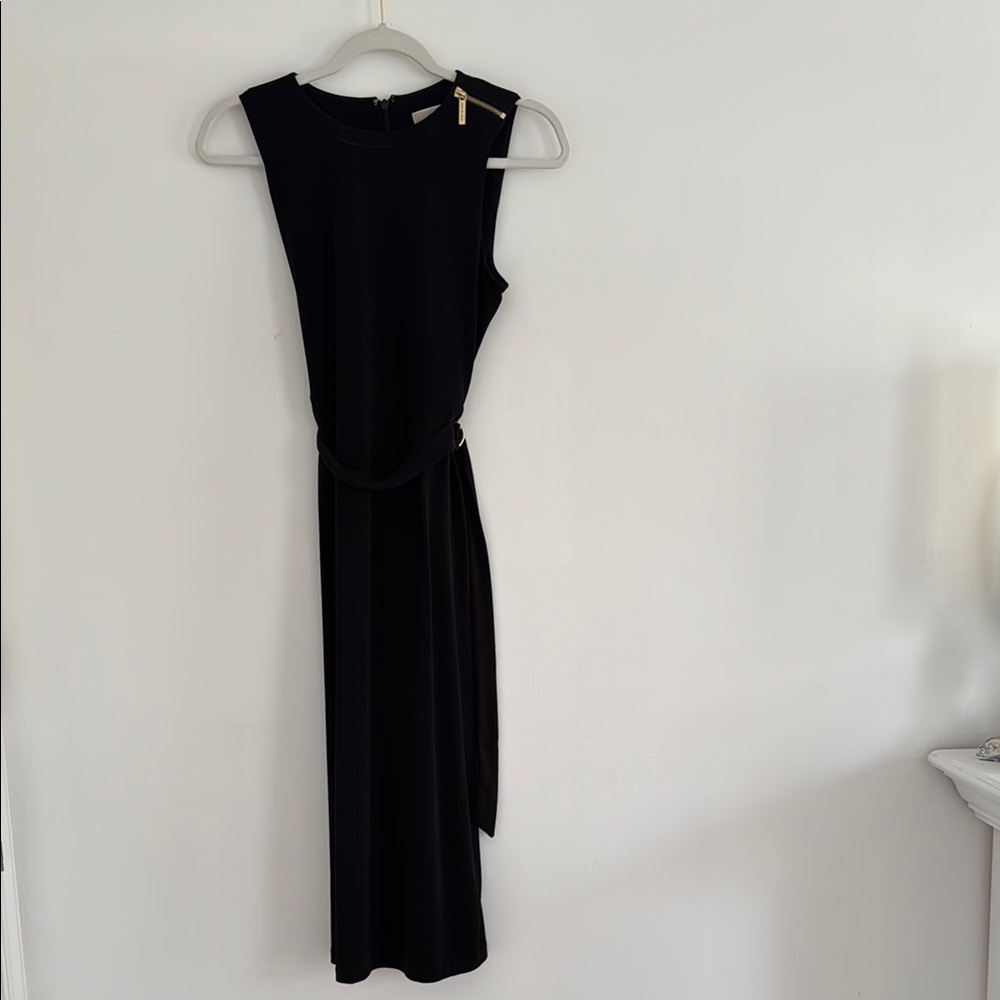 Michael Kors Black Sheath Midi Dress Crew Neck Sleeveless Cocktail